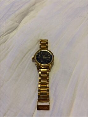 Nixon Gold-Plated Bracelet Watch with Black Dial